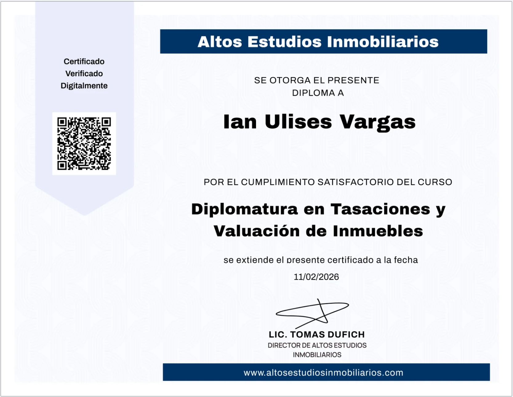 Diplomatura en Tasaciones y Valuación de Inmuebles — Ian Vargas