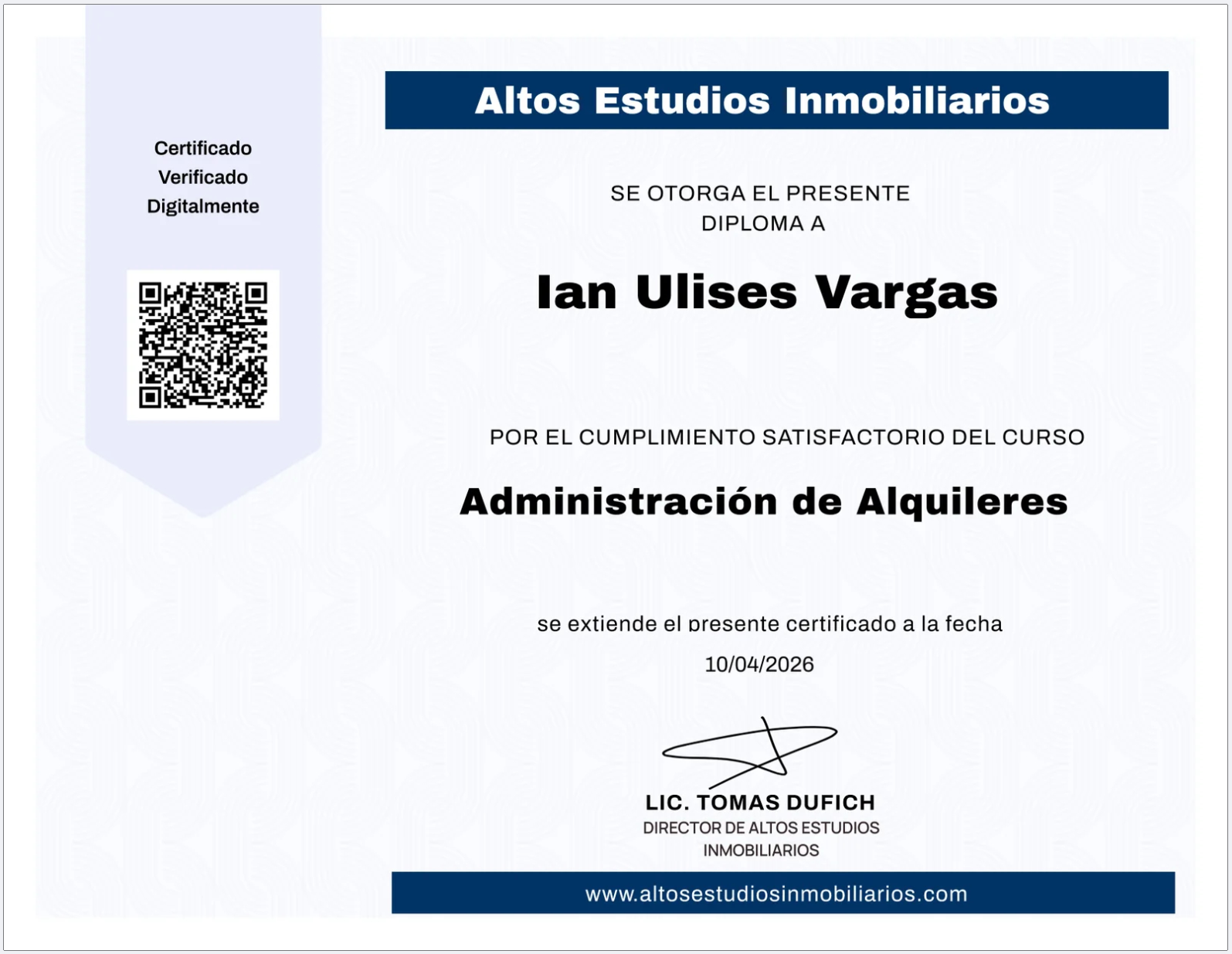 Certificado de Administración de Alquileres