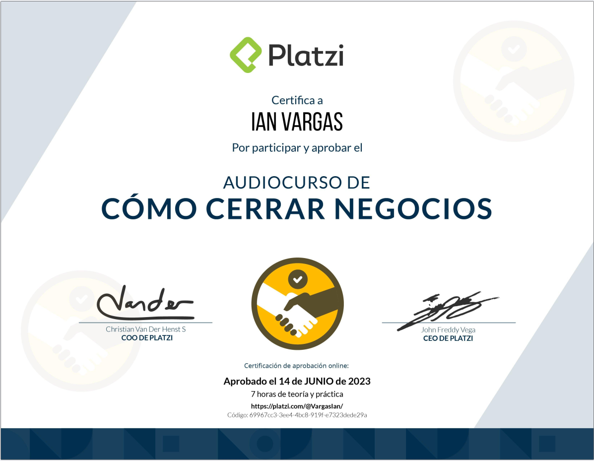 Certificado de Negociación Efectiva Ian Vargas Agente Inmobiliario